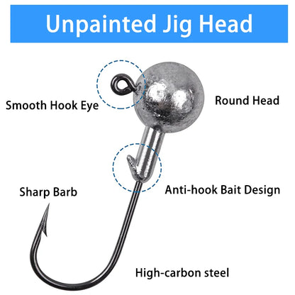 50pcs Round Ball Jig Heads Fishing Hooks for Saltwater Freshwater Swimbait Bass Trout Crappie 1/32 1/16 1/8 oz