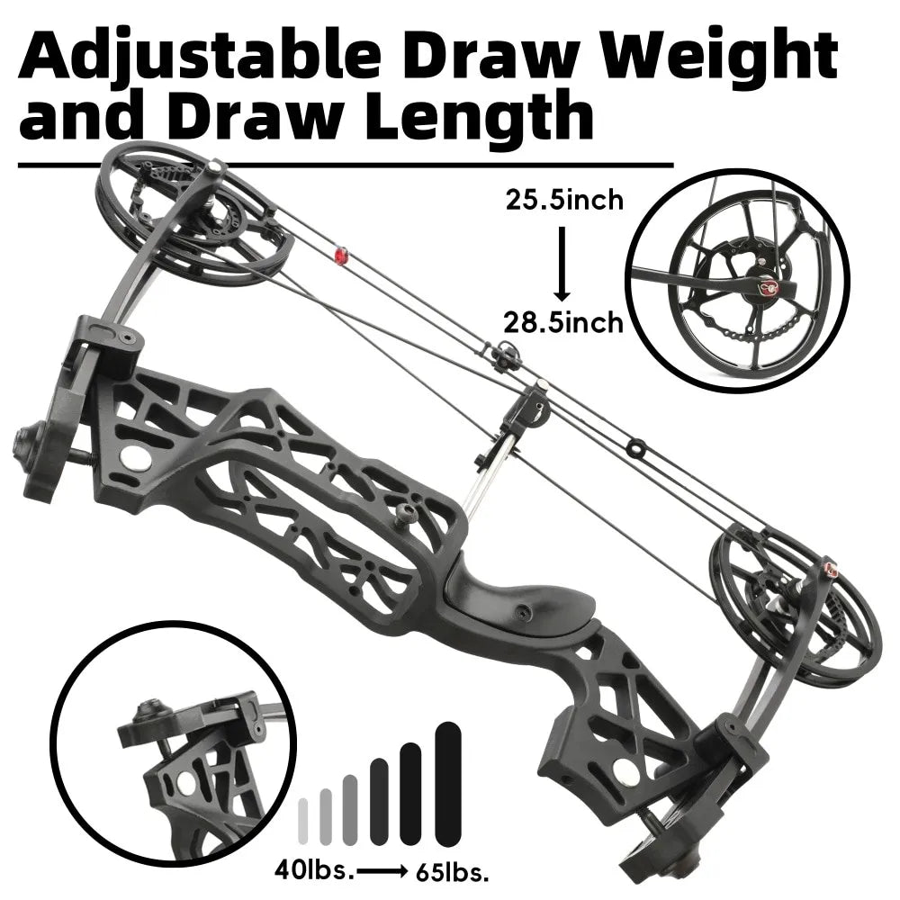 Left/Right Handed Dual-use Compound Bow Set 40-65Ibs Aluminum Alloy Riser for Adults Archery Outdoor Hunting Shooting Target