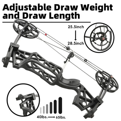 Left/Right Handed Dual-use Compound Bow Set 40-65Ibs Aluminum Alloy Riser for Adults Archery Outdoor Hunting Shooting Target