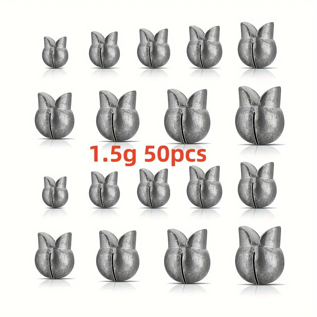 50pcs Removable Split Shot Sinker - Clip On Weights for Easy Fishing - Outdoor Accessories- Available In 5 Sizes