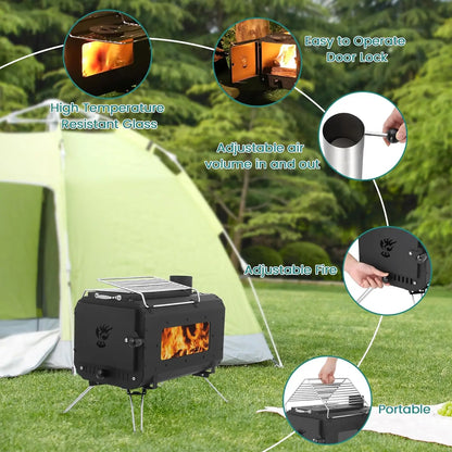 Outdoor Portable Wood Stove, Tent Stove,Wood Burning Stove for Camping,Cast Iron Wood Stove,Tent Heaters for Camping, Includes C