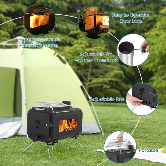 Outdoor Portable Wood Stove, Tent Stove,Wood Burning Stove for Camping,Cast Iron Wood Stove,Tent Heaters for Camping, Includes C