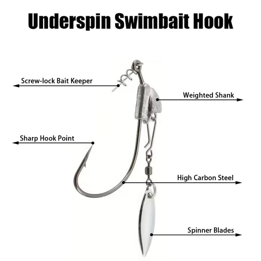 10Pcs Underspin Jig Head Swimbait Hooks Bass Trout Weighted Fishing Hook Lures with Spinner Blades