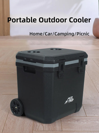 Portable PU Thermal Insulation Box Refrigerator 24L with Pull Rod for Outdoor Camping Fishing Stall Selling Wheel Mobile Ice Box