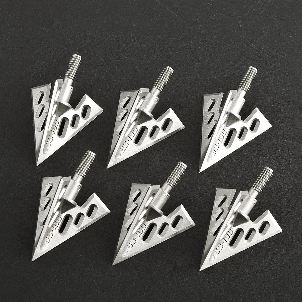100Grain Hunting Broadhead Archery Blade Arrowheads Bow Shooting Aluminum Point Screw In Point Silver Aluminum alloy
