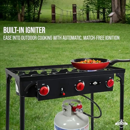 Hike Crew Auto Ignition 3-Burner Outdoor Gas Stove 225000 BTU Portable Propane-Powered Cooktop with Blue Flame Control Removabl