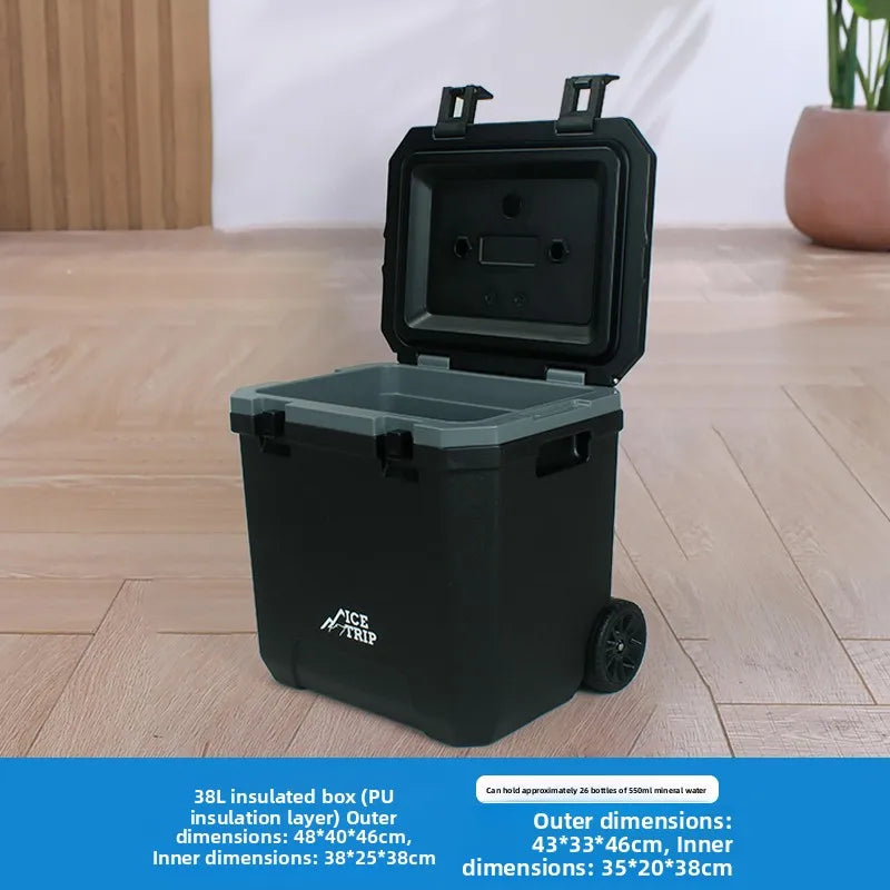 Portable PU Thermal Insulation Box Refrigerator 24L with Pull Rod for Outdoor Camping Fishing Stall Selling Wheel Mobile Ice Box