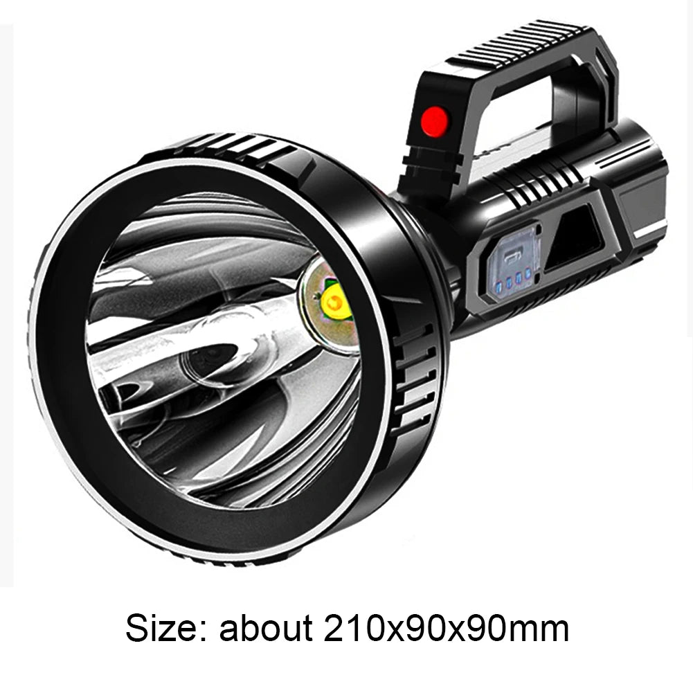LED Handheld Spotlight 3 Modes Flashlight Outdoor Lighting USB Rechargeable Life Waterproof for Hiking Fishing Emergency