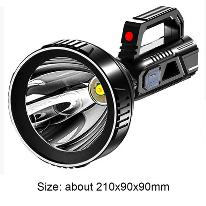 LED Handheld Spotlight 3 Modes Flashlight Outdoor Lighting USB Rechargeable Life Waterproof for Hiking Fishing Emergency