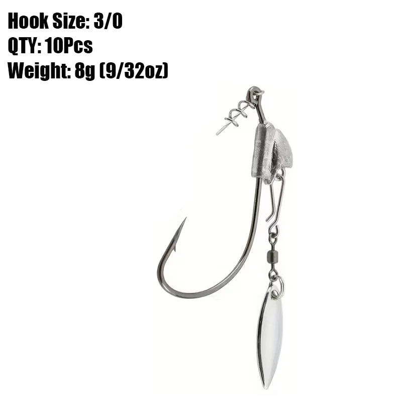 10Pcs Underspin Jig Head Swimbait Hooks Bass Trout Weighted Fishing Hook Lures with Spinner Blades