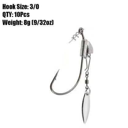 10Pcs Underspin Jig Head Swimbait Hooks Bass Trout Weighted Fishing Hook Lures with Spinner Blades