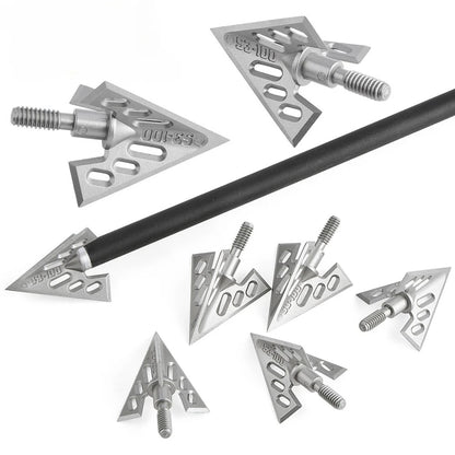 100Grain Hunting Broadhead Archery Blade Arrowheads Bow Shooting Aluminum Point Screw In Point Silver Aluminum alloy