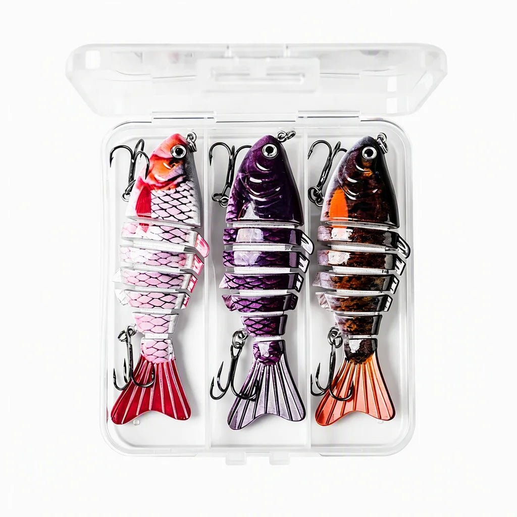 3Pcs Multi‑Joint Swimbait Hard Fishing Lure 2 Styles Segmented Bionic Fish Bait With Treble Hooks Freshwater Bass Pike Fishing Tackle