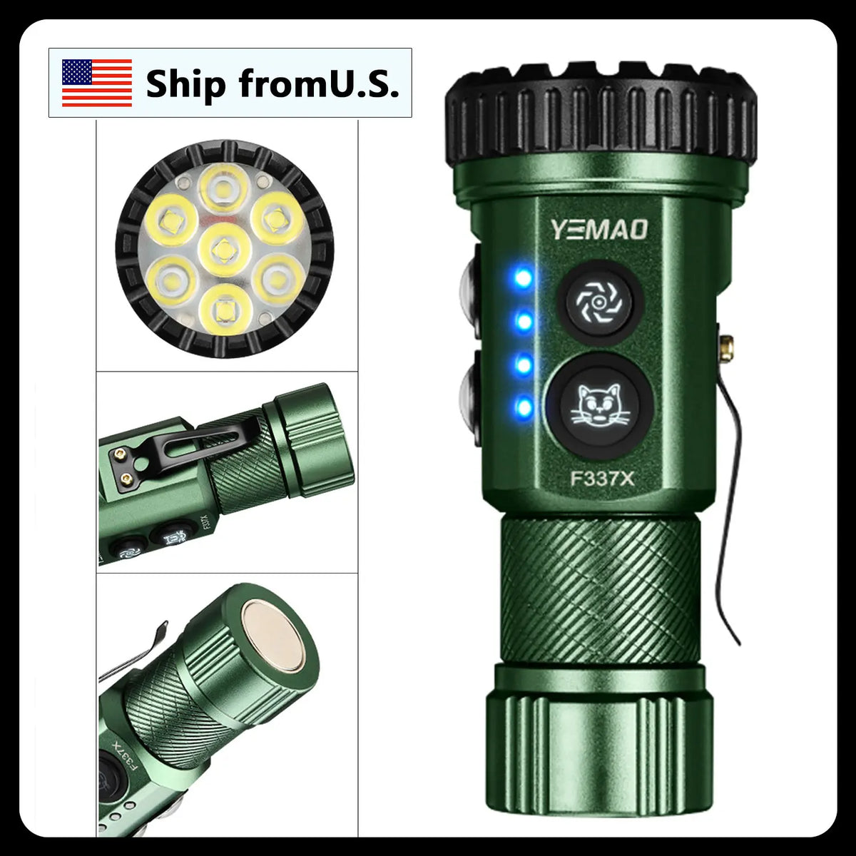 YEMAO F337X Powerful Led Flashlight 7 XTE Leds 3000 Lumens 200 Meters 18650 Battery Multi-color Auxiliary Lights EDC Torches
