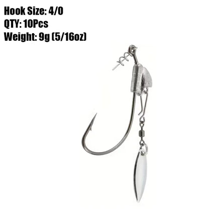 10Pcs Underspin Jig Head Swimbait Hooks Bass Trout Weighted Fishing Hook Lures with Spinner Blades
