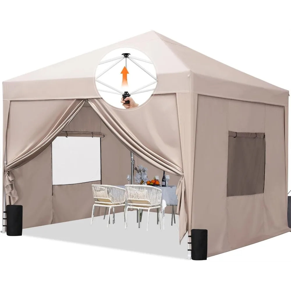 10x10 Pop up Canopy Tent with Sidewalls and Roll-up Ventilated Windows, One Person Easy Setup, Outdoor, Customized