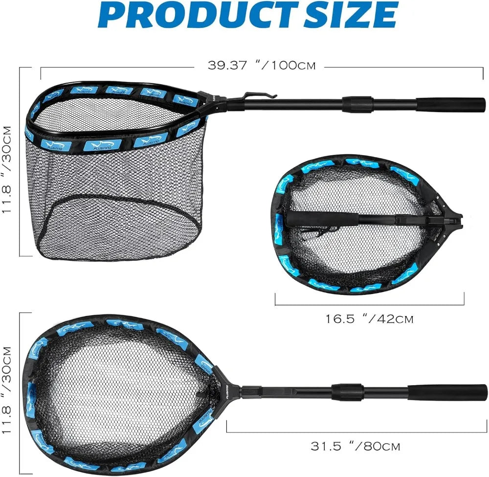 Fishing Net Floating Landing Net with Fixed Foldable Telescopic Pole Handle, Bass Trout Fishing Nets with Nylon Mesh for Pond Lake River, Fishing Gear Gifts for Men Anglers