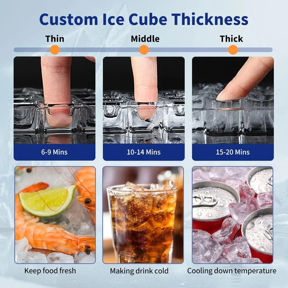 Commercial Ice Maker 160Lbs/24H 35Lbs Storage 15" Wide Under Counter 63 Cubes Self Clean Stainless Steel Built-in, Custom