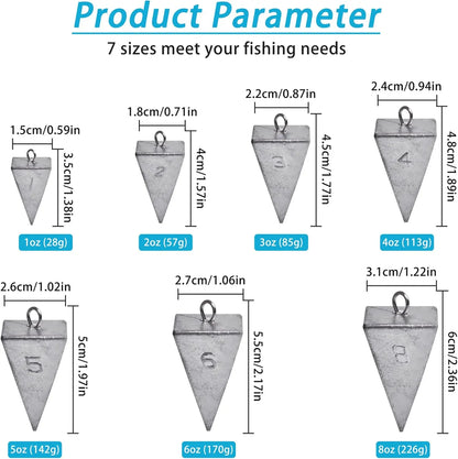 Pyramid Sinkers Fishing Weights 1oz 2oz 3oz 4oz 5oz 6oz 8oz, Saltwater Surf Fishing Sinkers for Ocean Gear, Hold Well in Waves