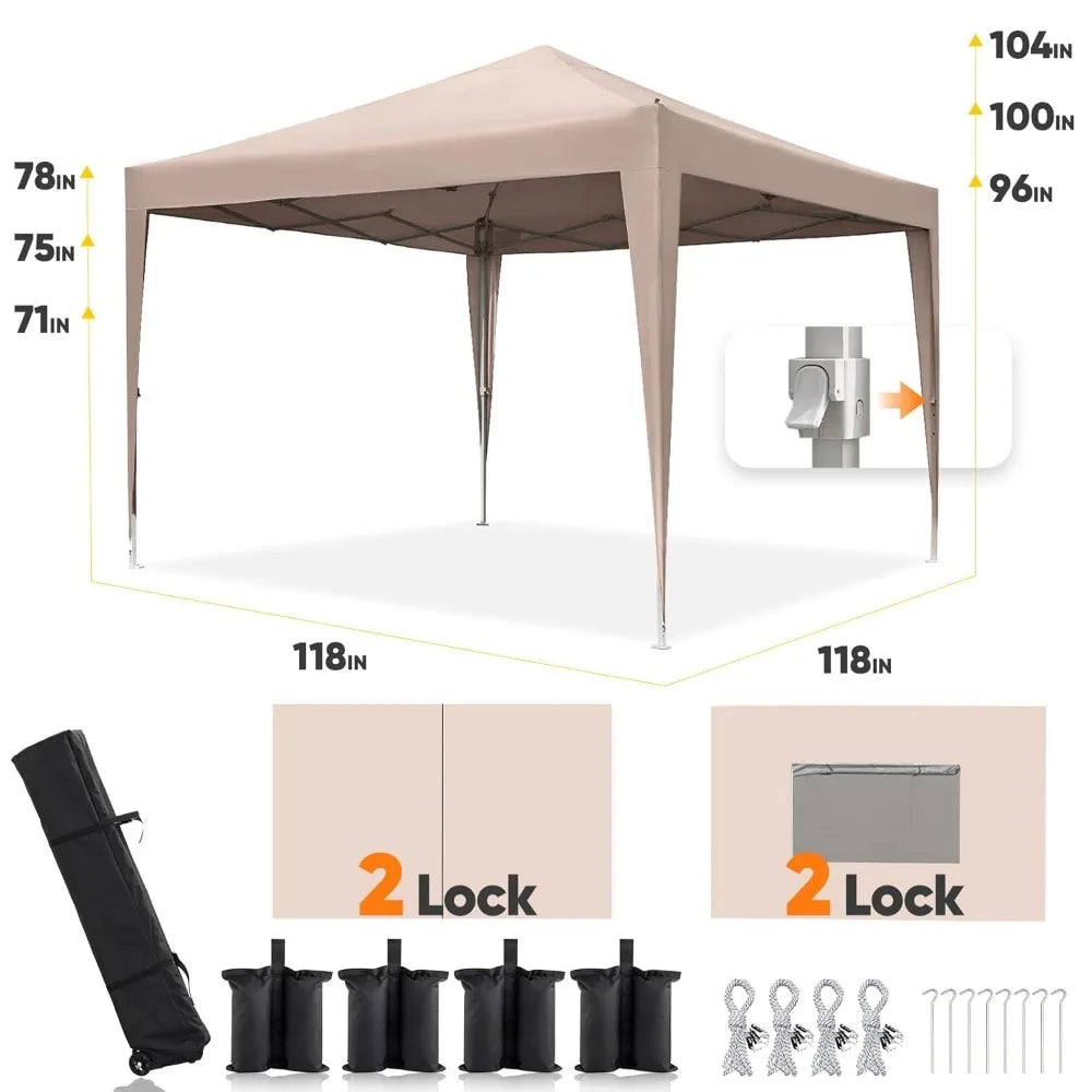 10x10 Pop up Canopy Tent with Sidewalls and Roll-up Ventilated Windows, One Person Easy Setup, Outdoor, Customized