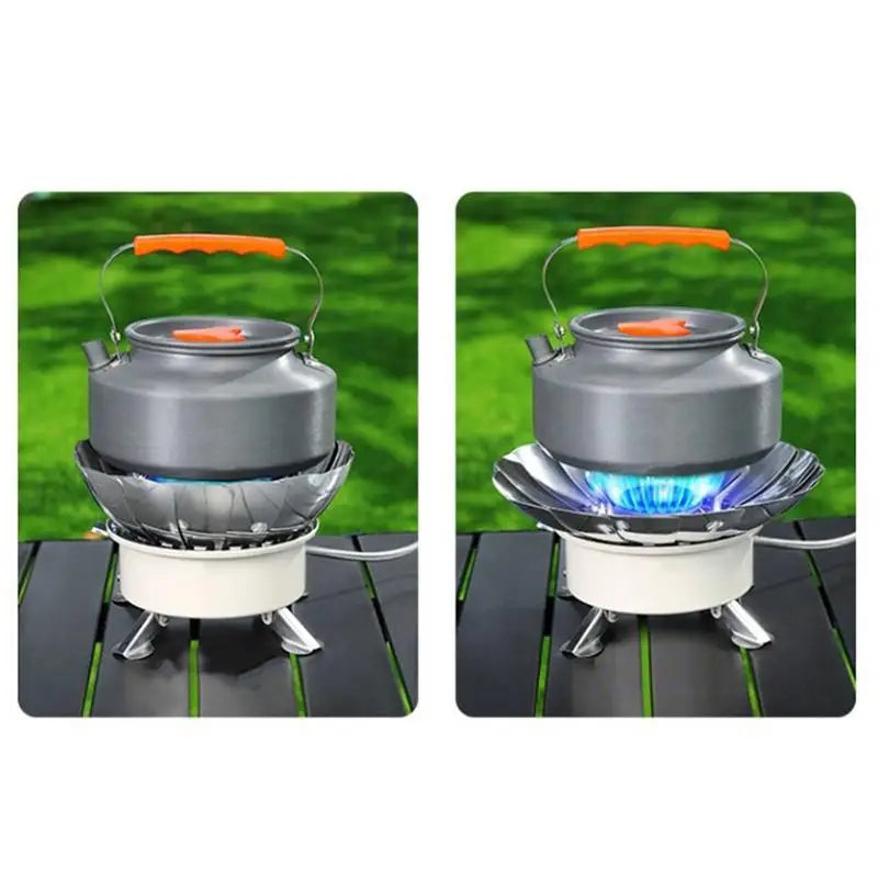Camp Stove Propane Camping Cook Stove Foldable Adjustable Flower Shield Stainless Cassette Burner Piezoelectric Ignition