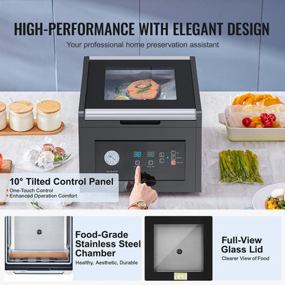 SucceBuy 380W Chamber Vacuum Sealer with 11.5in Sealing Length Home Use Vacuum Pump Power Packing Machine for Wet Foods Meat