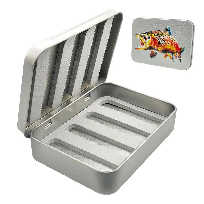 Fly Fishing Box Large Metal Fishing Hook Box Trout Fly Print Flyfishing Storage And Organization Box Fishing Accessories For