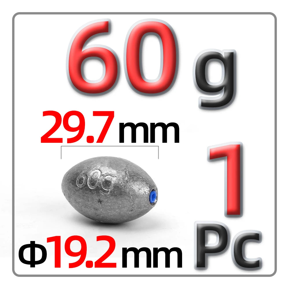 5g-60g Olive-Shaped Lead Pendant Fishing Lead Pendant Plastic Core Hollow Lead Pendant Fishing Accessories
