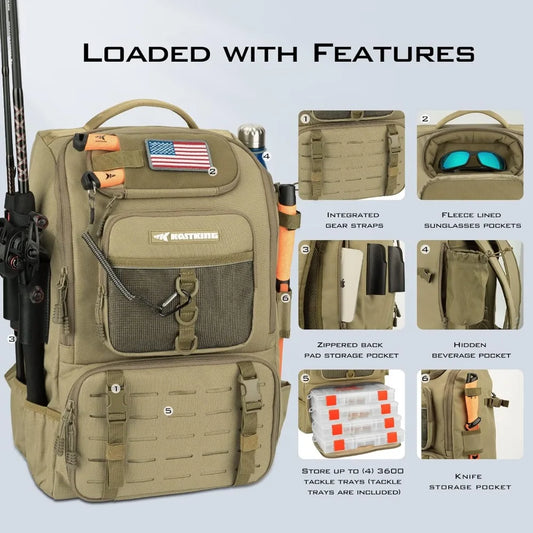 KastKing KarryAll Fishing Tackle Backpack with Rod Holder 4 Tackle Boxes,40/26L Tackle Bag Storage