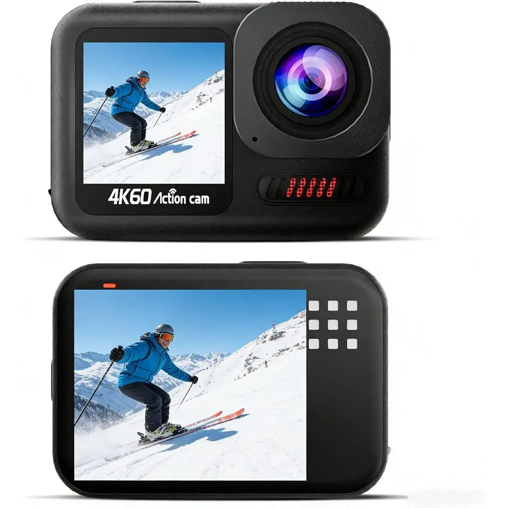 4K 60FPS Waterproof Action Camera, 15M Underwater with 64GB Card, 8X Zoom Touchscreen Sports Cam, 48MP 6-Axis EIS Helmet Cam, Re