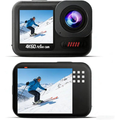 4K 60FPS Waterproof Action Camera, 15M Underwater with 64GB Card, 8X Zoom Touchscreen Sports Cam, 48MP 6-Axis EIS Helmet Cam, Re
