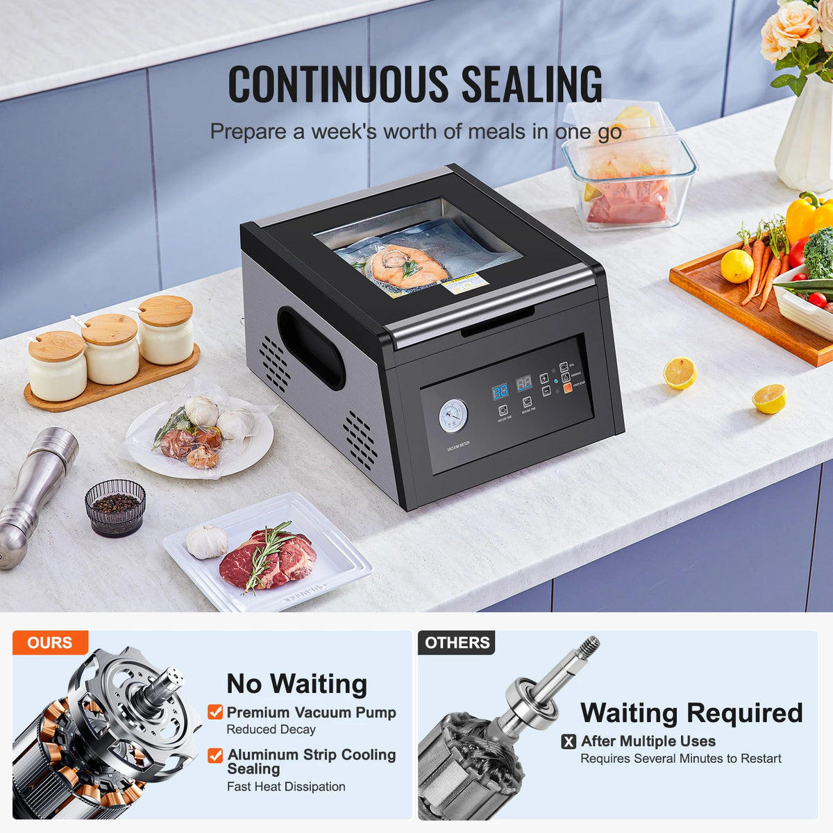 SucceBuy 380W Chamber Vacuum Sealer with 11.5in Sealing Length Home Use Vacuum Pump Power Packing Machine for Wet Foods Meat