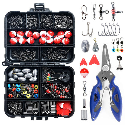 NEW 263pcs Fishing Slides Fishing Accessories Set with Tackle Box Including Plier Jig Hooks Sinker Weight Swivels Snaps Sinker