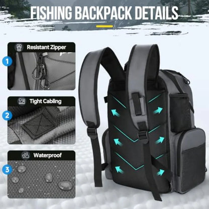 Cooler Fishing Backpack with Rod Holders 45L Large Water-resistant Fishing Tackle Bag Store Fishing Gear in Black for