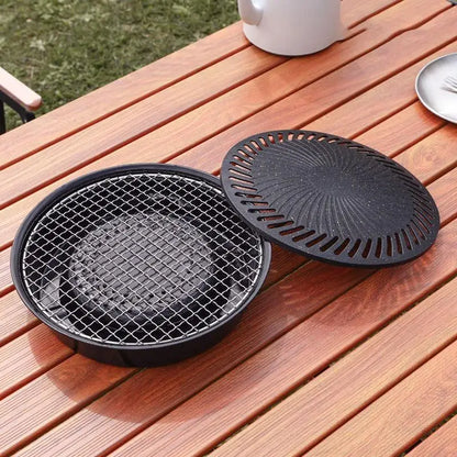 Outdoor Cooking Grill Pan Non-Stick Round Grill Pan Includes Metal Tongs Portable Storage Bag Grilling Accessories for Camping