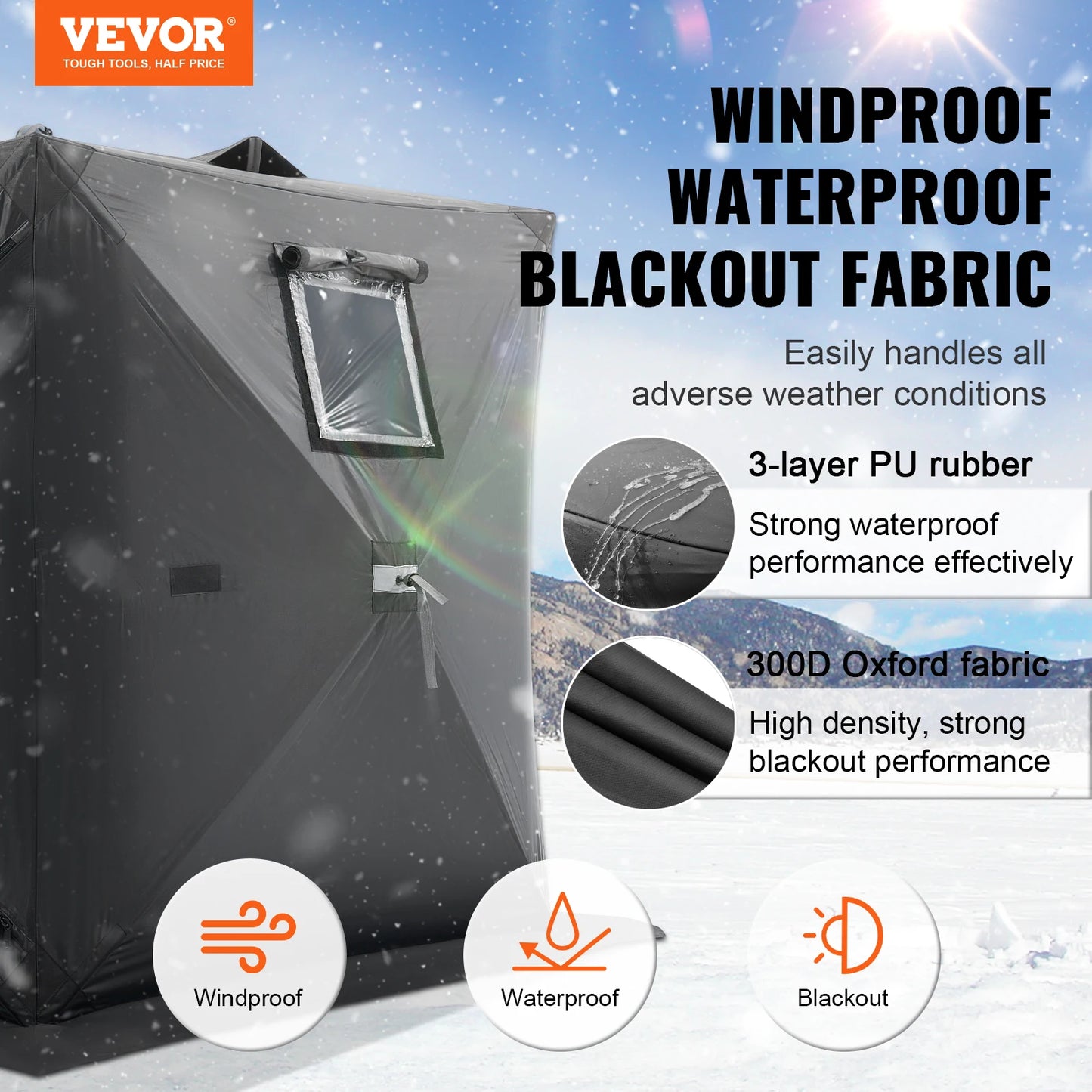 SucceBuy Portable Ice Shelter 1-2 Person Fishing Tent Ice Shanty for Winter Fishing Waterproof Ice Cube with Anchors Carry Bag