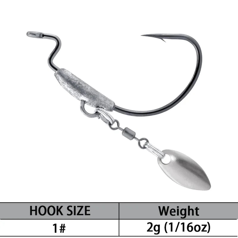 25Pcs Underspin Weighted Swimbait Hooks With Spinner Blades Bass Trout Worm Fishing Hooks Saltwater Freshwater