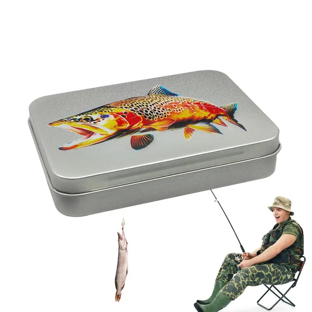 Fly Fishing Box Large Metal Fishing Hook Box Trout Fly Print Flyfishing Storage And Organization Box Fishing Accessories For