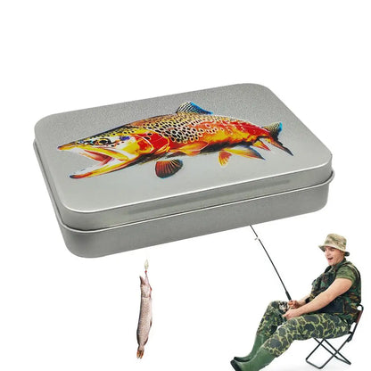 Fly Fishing Box Large Metal Fishing Hook Box Trout Fly Print Flyfishing Storage And Organization Box Fishing Accessories For