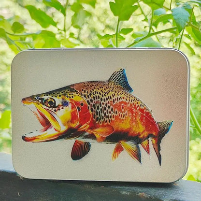 Fly Fishing Box Large Metal Fishing Hook Box Trout Fly Print Flyfishing Storage And Organization Box Fishing Accessories For
