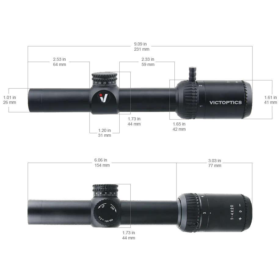 VictOptics 1-4x20 SFP Riflescope | Mil & Ranging Reticle | Fully Multi Coated | 25.4MM 1" Tube | Power Ring Throw Lever