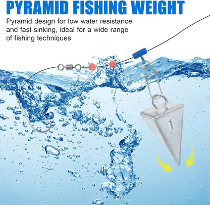 Pyramid Sinkers Fishing Weights 1oz 2oz 3oz 4oz 5oz 6oz 8oz, Saltwater Surf Fishing Sinkers for Ocean Gear, Hold Well in Waves
