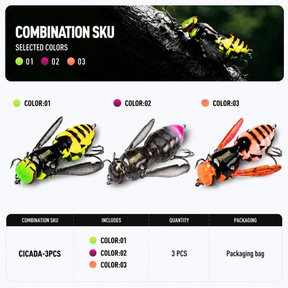 Kingdom 3pcs Floating Wasp Bait 4.2g 6.6g 40mm 48mm Artificial Insect Bionic Fishing Lure Hard Baits Bass Pike Fishing Wobbler