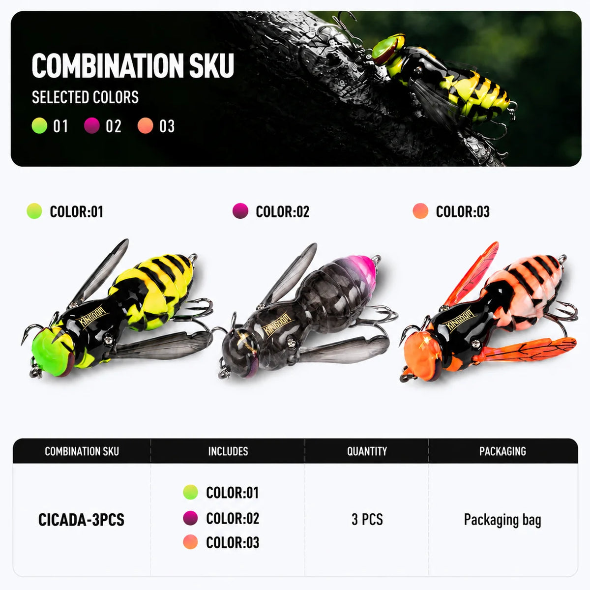 Kingdom 3pcs Floating Wasp Bait 4.2g 6.6g 40mm 48mm Artificial Insect Bionic Fishing Lure Hard Baits Bass Pike Fishing Wobbler