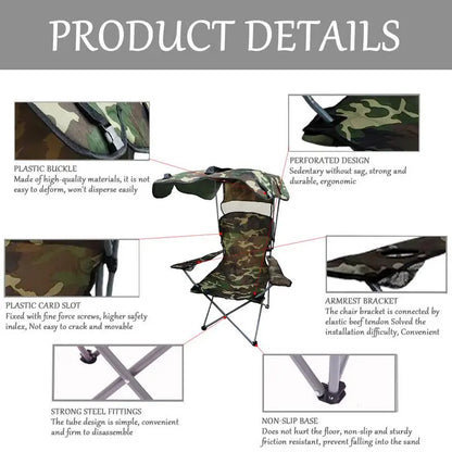 Folding Chair With Sun Shield Camping Lounge Chair Portable Fishing Stool Lightweight & Sturdy Foldable Seat Sun Protection For