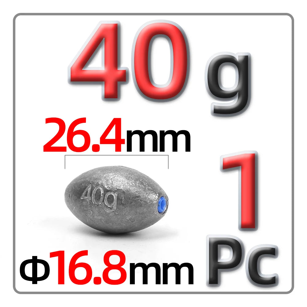 5g-60g Olive-Shaped Lead Pendant Fishing Lead Pendant Plastic Core Hollow Lead Pendant Fishing Accessories
