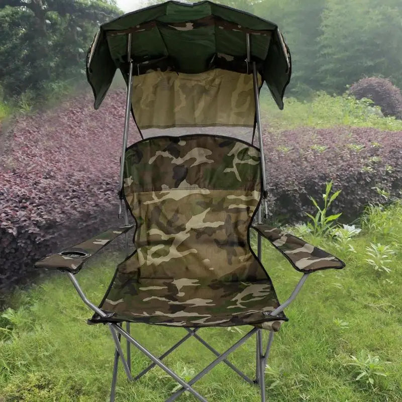 Folding Chair With Sun Shield Camping Lounge Chair Portable Fishing Stool Lightweight & Sturdy Foldable Seat Sun Protection For
