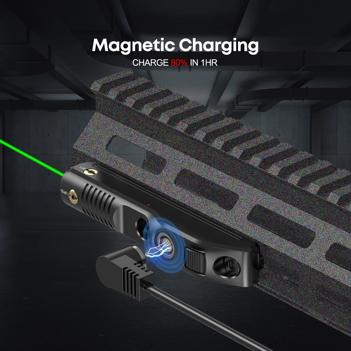 1126 Green Magnetic Charging Laser Sight for Rifle, 2000m Range, 4Hrs Runtime, with Windage/Elevation Adjustment.