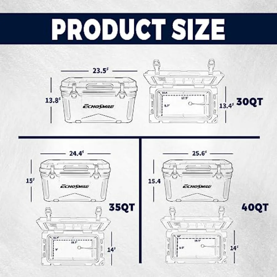 Rotomolded cooler for outdoor adventures, polyethylene material, black color, ultra-durable ice retention up to 10 days