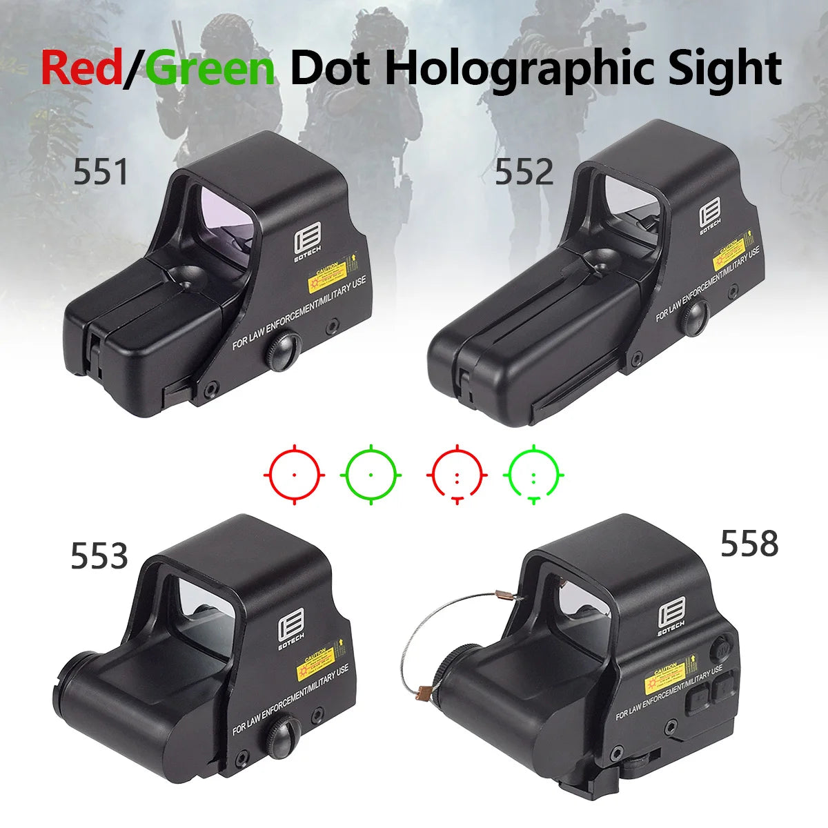US Warehouse EOTECH 551 552 553 558 Holographic Tactical Red Green Dot Collimator Hunting Reflex Optics Scope Airsoft Riflescope